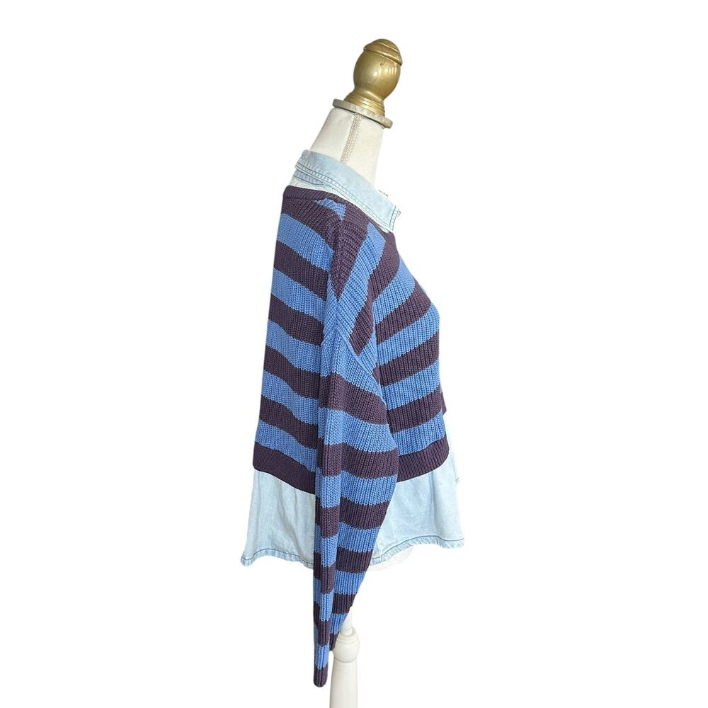 Anthropologie Pilcro Layered Twofer Sweater - Blue Stripe Chambray - M - Picture 7 of 11